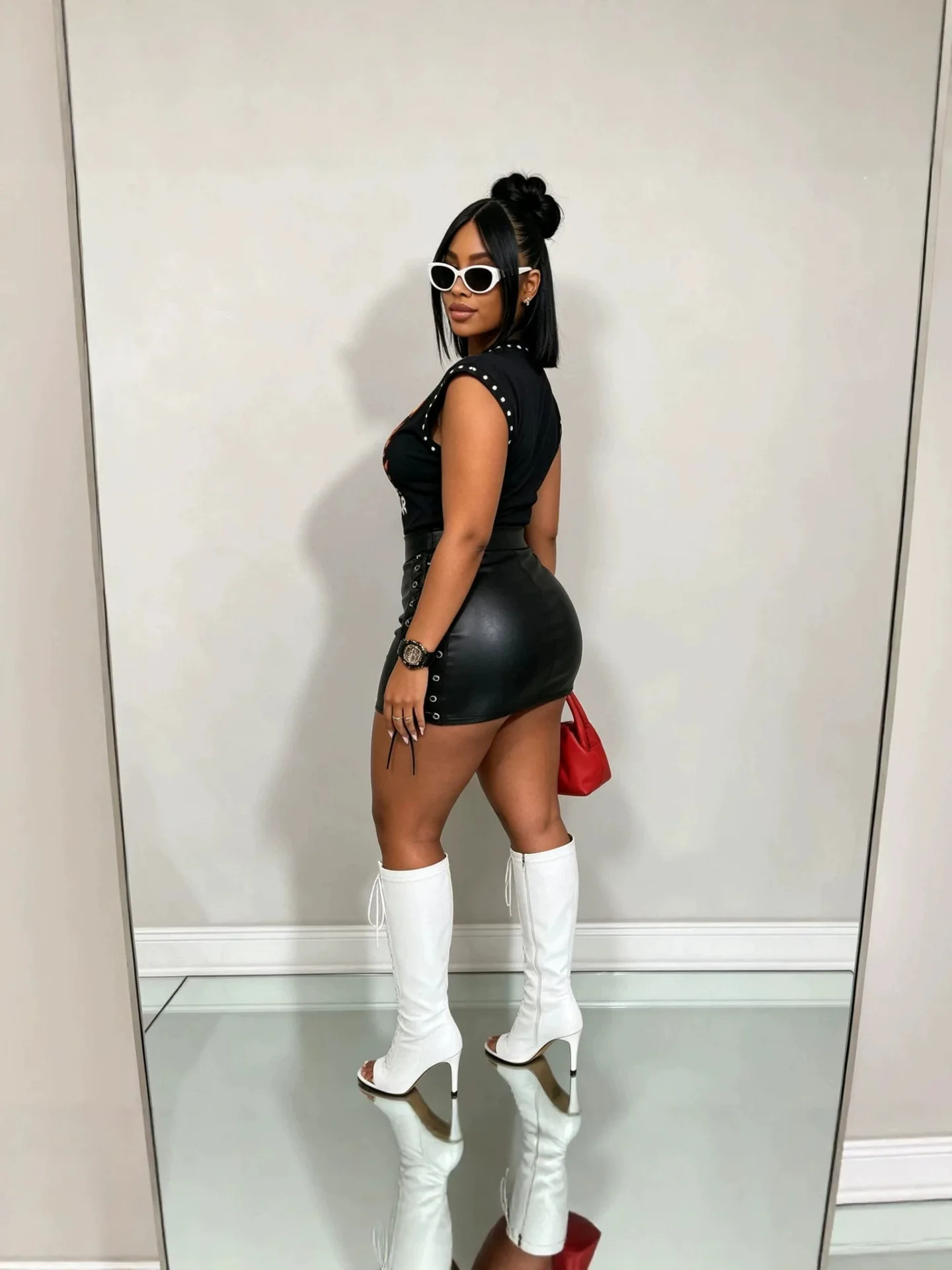 STYLISH LADY Y2K Two Piece Set Tiger Print Studded Sleeveless Top High Waist Lace Up PU Leather Bodycon Mini Skirt Outfits view 2