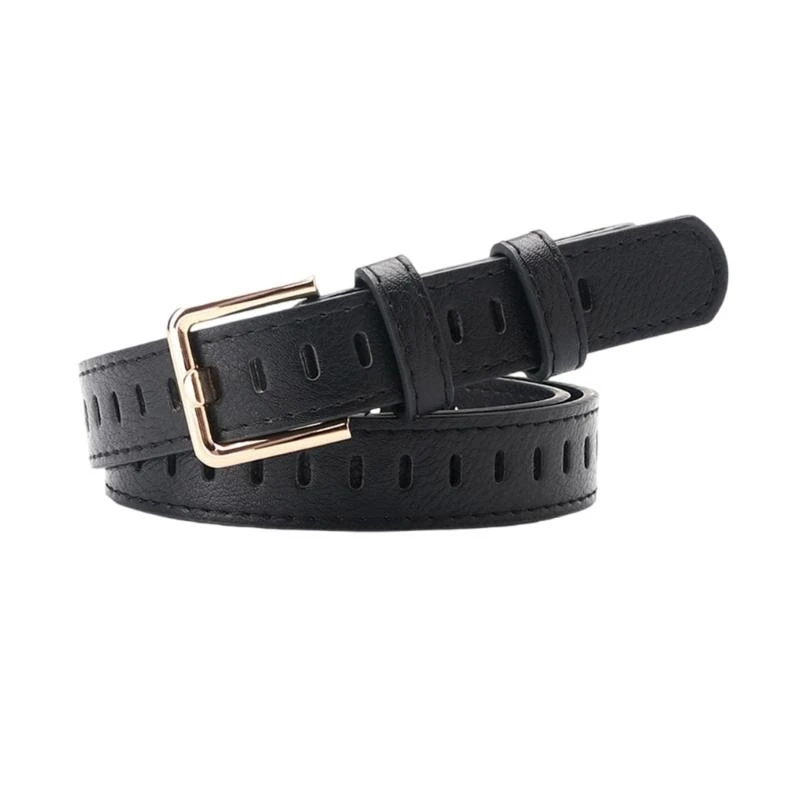 

652F Women's Leather Belt Adjustable Length Waistband Metal Buckles Waist Belt for Daily Commute