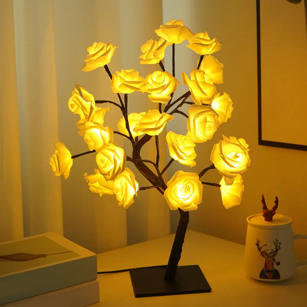 

LED Table Lamp Rose Flower Tree USB LED Table Night Light Valentine's Day Romantic Atmosphere Decor Gift for Women Girls