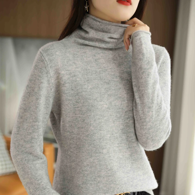 เสื้อสเวตเตอร์คอเต่า แขนยาว สีพื้น ผ้าวูลคลาสสิกสำหรับผู้หญิง ฤดูใบไม้ร่วง คุณภาพสูง นุ่ม อุ่น สวมใส่สบาย