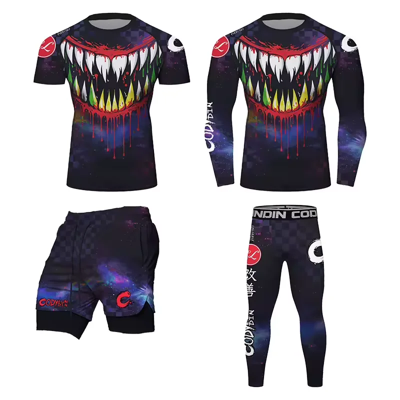 New Men's Kimono Jiu Jitsu Mma T-shirt+Pants Sets Sport Boxing Muay Thai Shorts Bjj Rashguard for Men Clothing Boxeo Sportswear