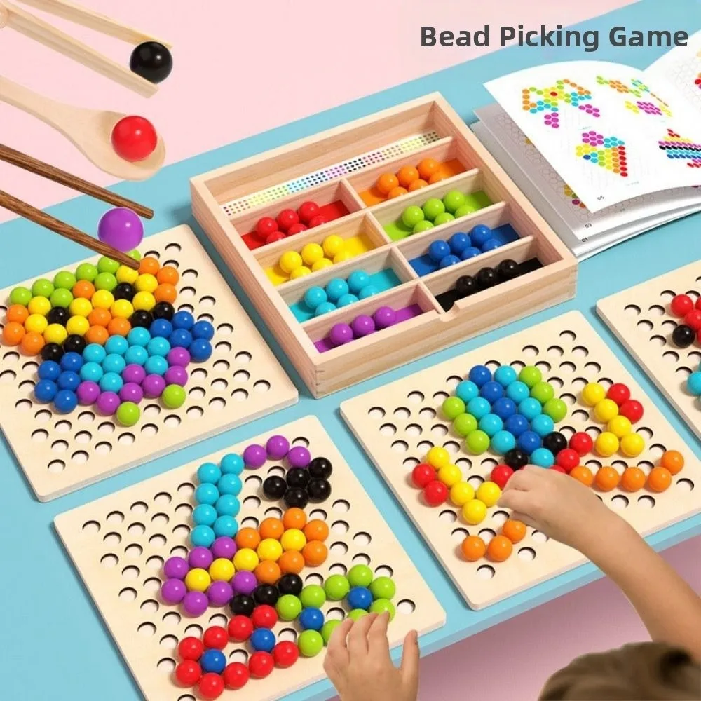 Perline con clip Montessori in legno Giocattolo Perline rotanti Puzzle Perline Gioco di abbinamento colori Pensiero logico Gioco di smistamento dei colori dei cartoni animati