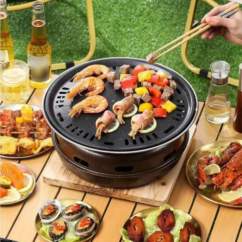 Barbecue Grill Home Barbecue Outdoor Camping Charcoal BBQ Stove Grills Mesh Portable Smokeless Barbecue Grill Pan