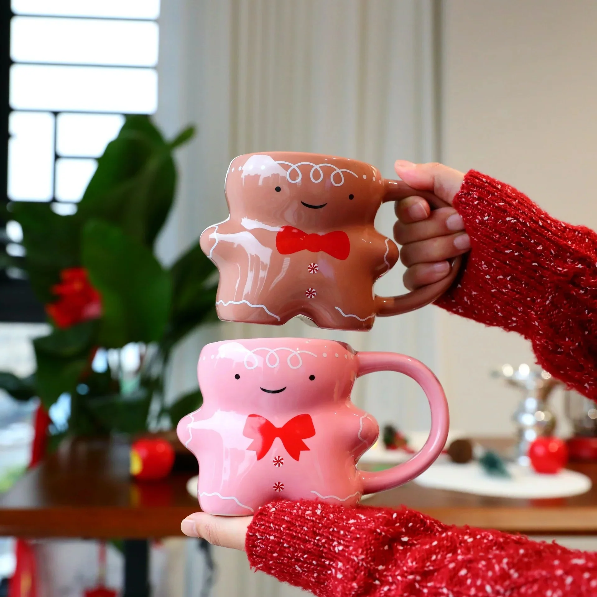 Gingerbread Man Mug Christmas Ceramic Mug Cartoon Cute Milk Coffee Water Cup Xmas Gift Santa Drinking Glasses Drinkware