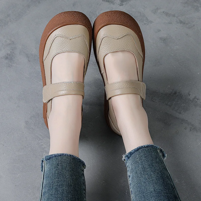 

New authentic leather mary jane shoes for women round toe flats hook loop strappy loafers ladies cozy driving shoes luxury flats