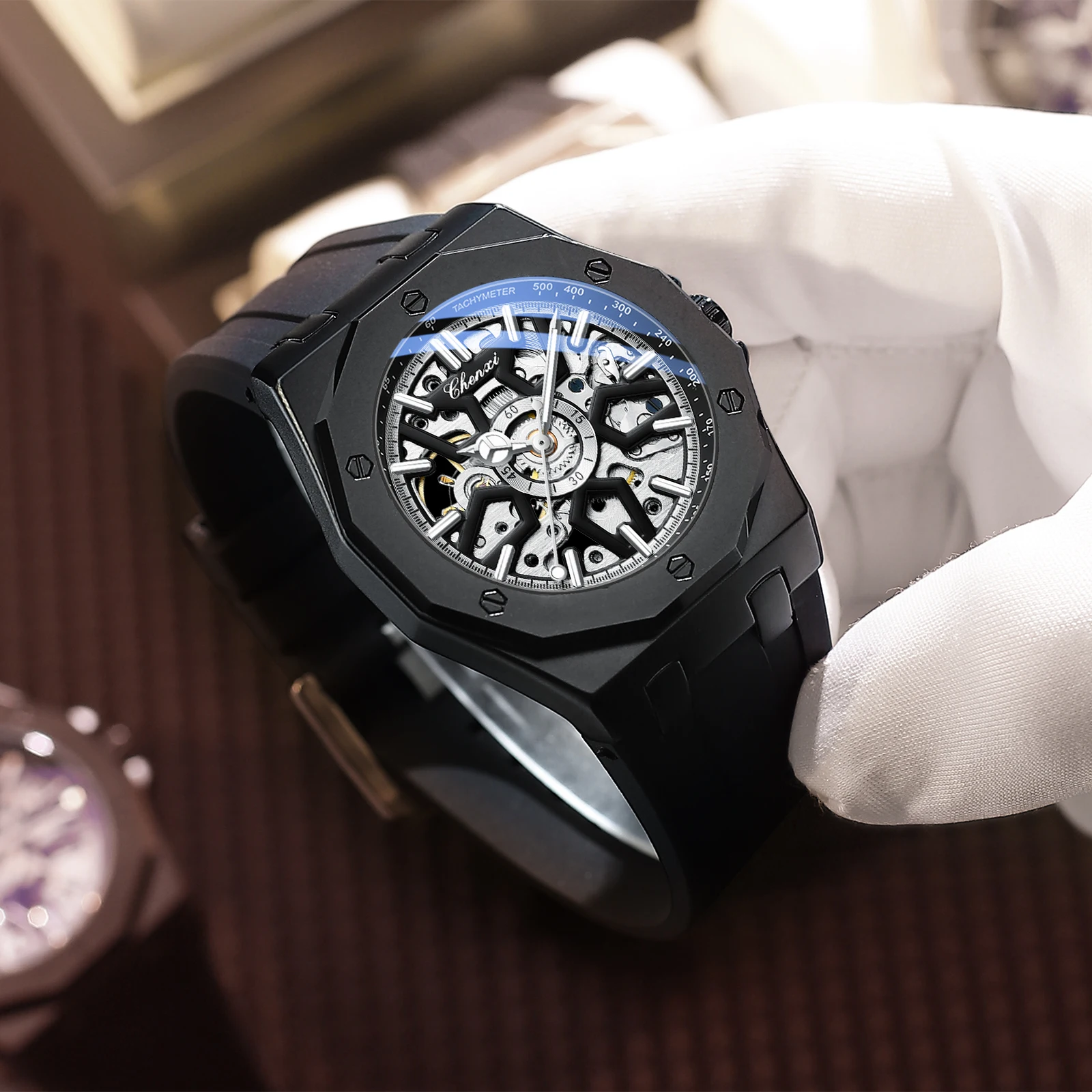 New Top Luxury Men's Watches Silicone Strap Waterproof Sports Skeleton Automatic Mechanical Watch Luminous Men's Watches  Gifts