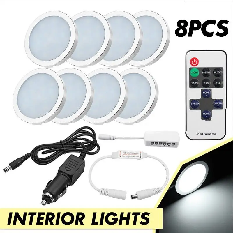 RV Accessories 12V LED Light with Remote Control Caravan Interior Ceiling Lamp 8pcs/box