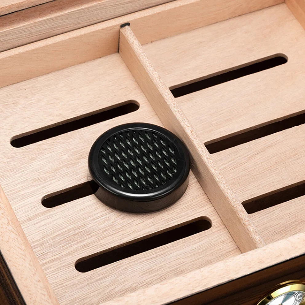 Caja de humidificador de cigarros premium, capacidad de 25 a 50 cigarros, madera de cedro español, higrómetro digital, ideal para envejecimiento y almacenar cigarros, perfecto