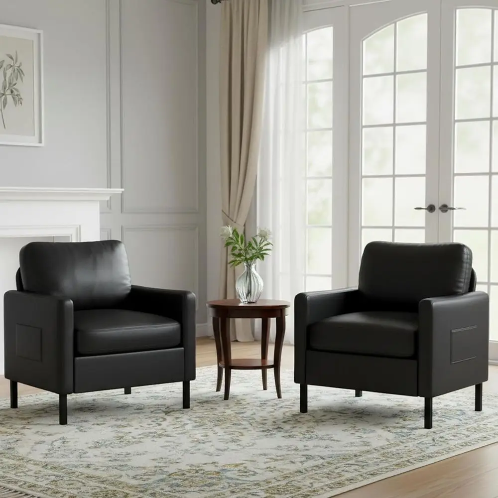 

Комплект из 2 кожаных акцентных кресел, современные акцентные кресла с подлокотниками, маленькие приставные кресла с 2 карманами/толстыми подушками, одноместный диван, удобный диванчик