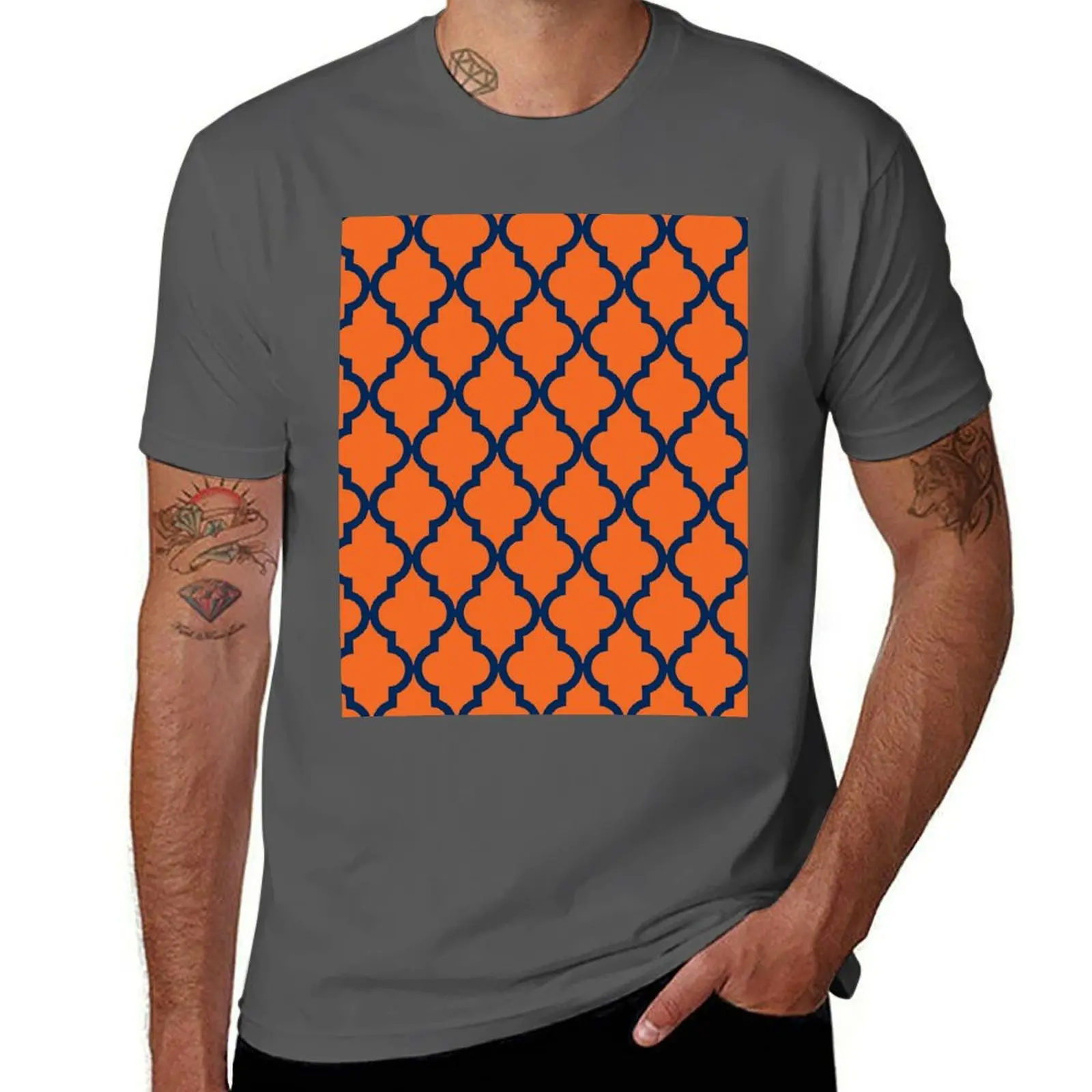 

Orange Navy & Blue Pattern: Moroccan T-Shirt Plus Size Lightweight Top