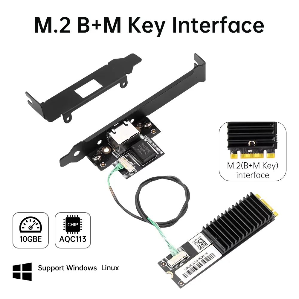 10Gbps M.2 B+M AQC113 RJ45 Ethernet Network Adapter For Desktop PC Windows 10 11 Server NAS Gaming Low Latency High Speed Stable