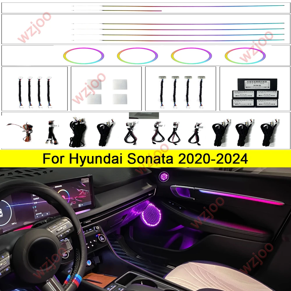

Светодиодный автомобильный внутренний окружающий свет для Hyundai Sonata 2020-2024 Dynamics Magic Color, окружающая лампа, управление через приложение со светящимся звуковым кольцом