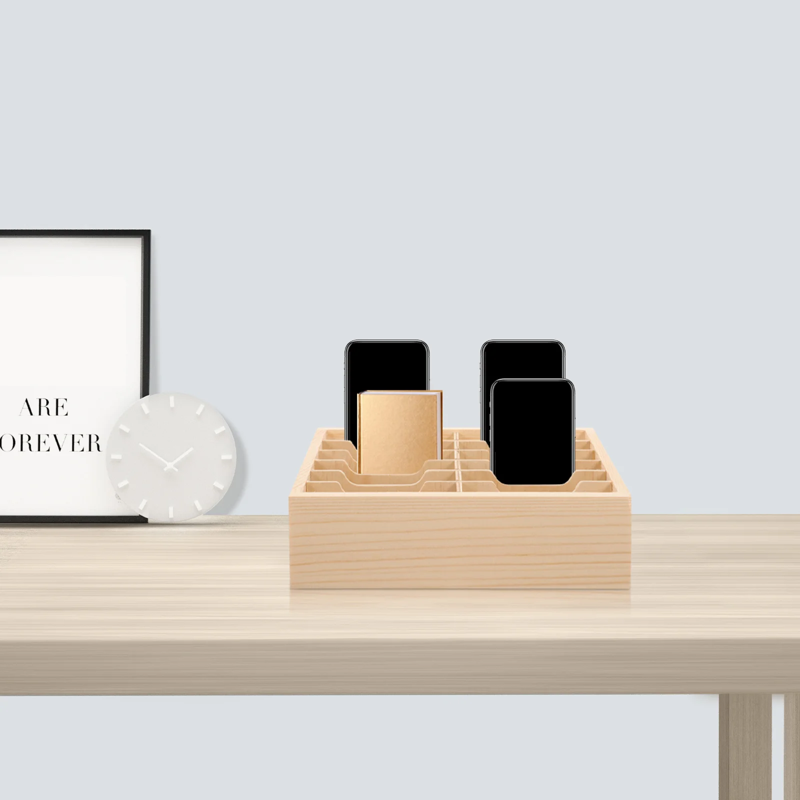 

Wooden Multi-Grid Phone Storage Box Organizer for Mobile Phones Classroom Conference Room Desk Tidy Holder Cell Phone Rack