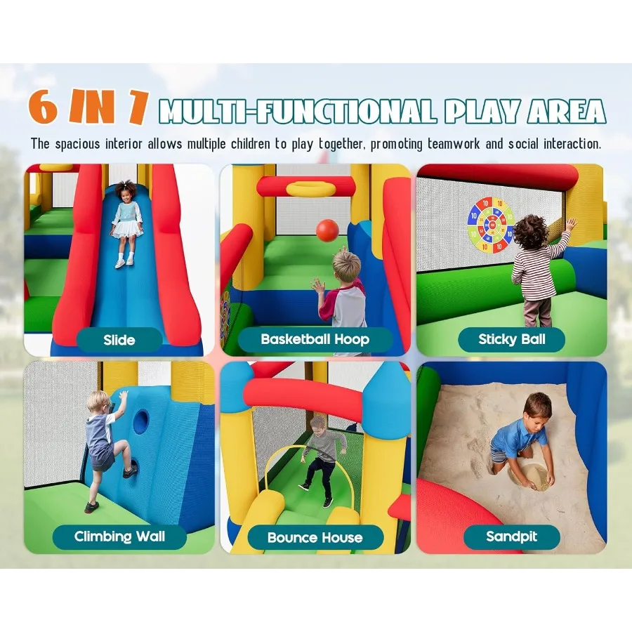 Maison de rebond, videur gonflable avec souffleur d'air, château de saut avec toboggan, château gonflable intérieur extérieur (145,7 × 1181,1 × 6,6 pouces)