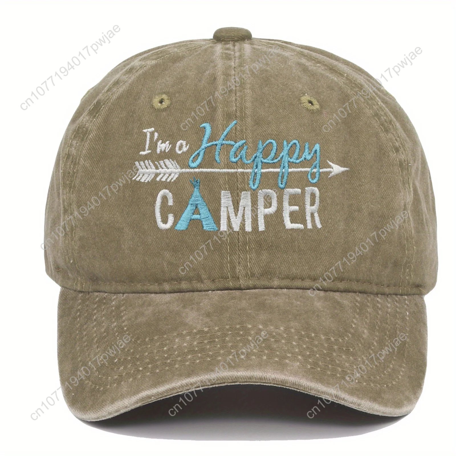 I'm Happy CAMPER Embroidered Breathable Baseball Cap - Fashionable Street Style Retro Adjustable Baseball Cap