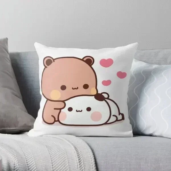 

Panda Bear Hug Bubu Dudu Polyester Peach Square Pillowcase Polyester Velvet Printed Zipper Decor Room Cushion Cover 45x45cm