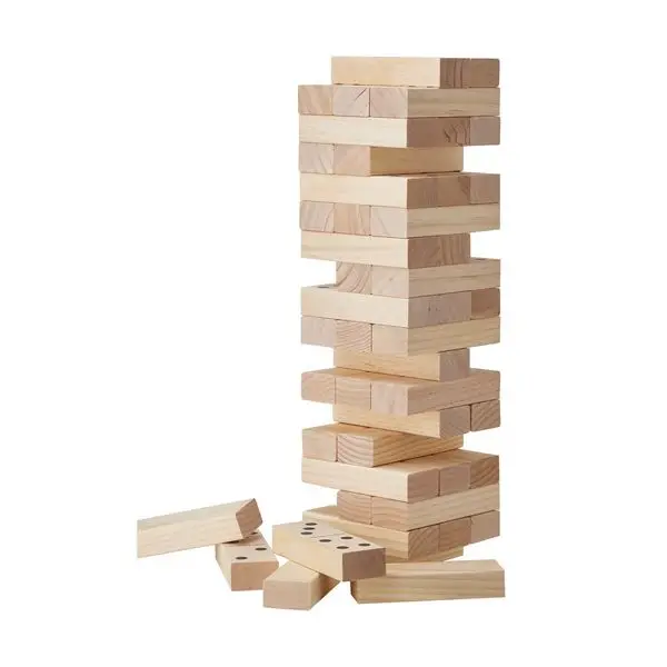 Tumbling Timber Toy 54 Blocks Medium Tumble Tower Block Game Pine Wood Bag