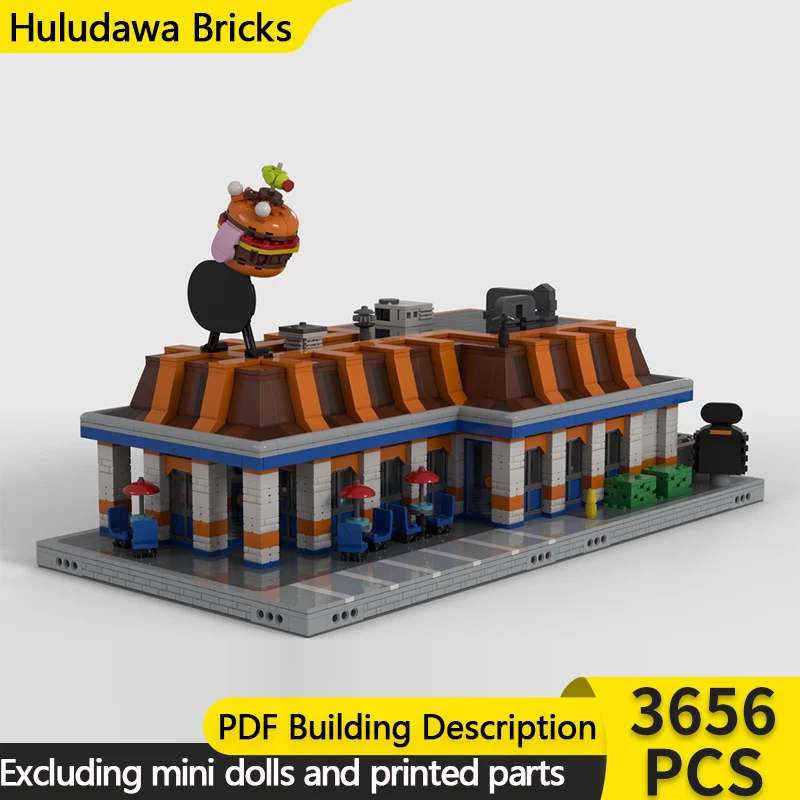 

City Street View Model MOC Building Bricks Burger Restaurant Modular Technology Children Holiday Gifts Assemble Toys Suit