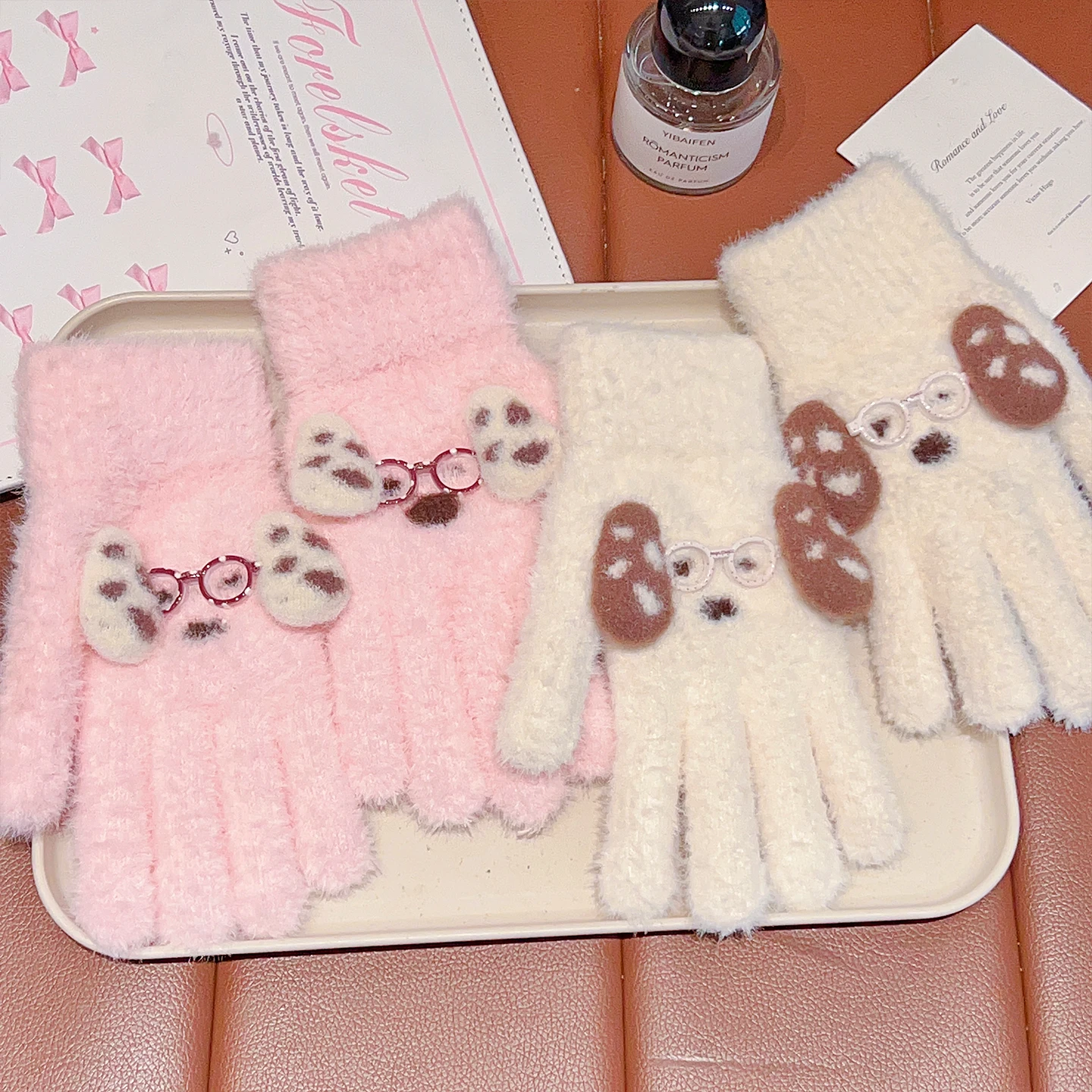 2026 Süße Winterhandschuhe für Kinder mit Hunde-Motiv, weiches Kunstfell, warm, gestrickt, mit vollen Fingern, für Jungen und Mädchen, für kaltes Wetter – Detail 6