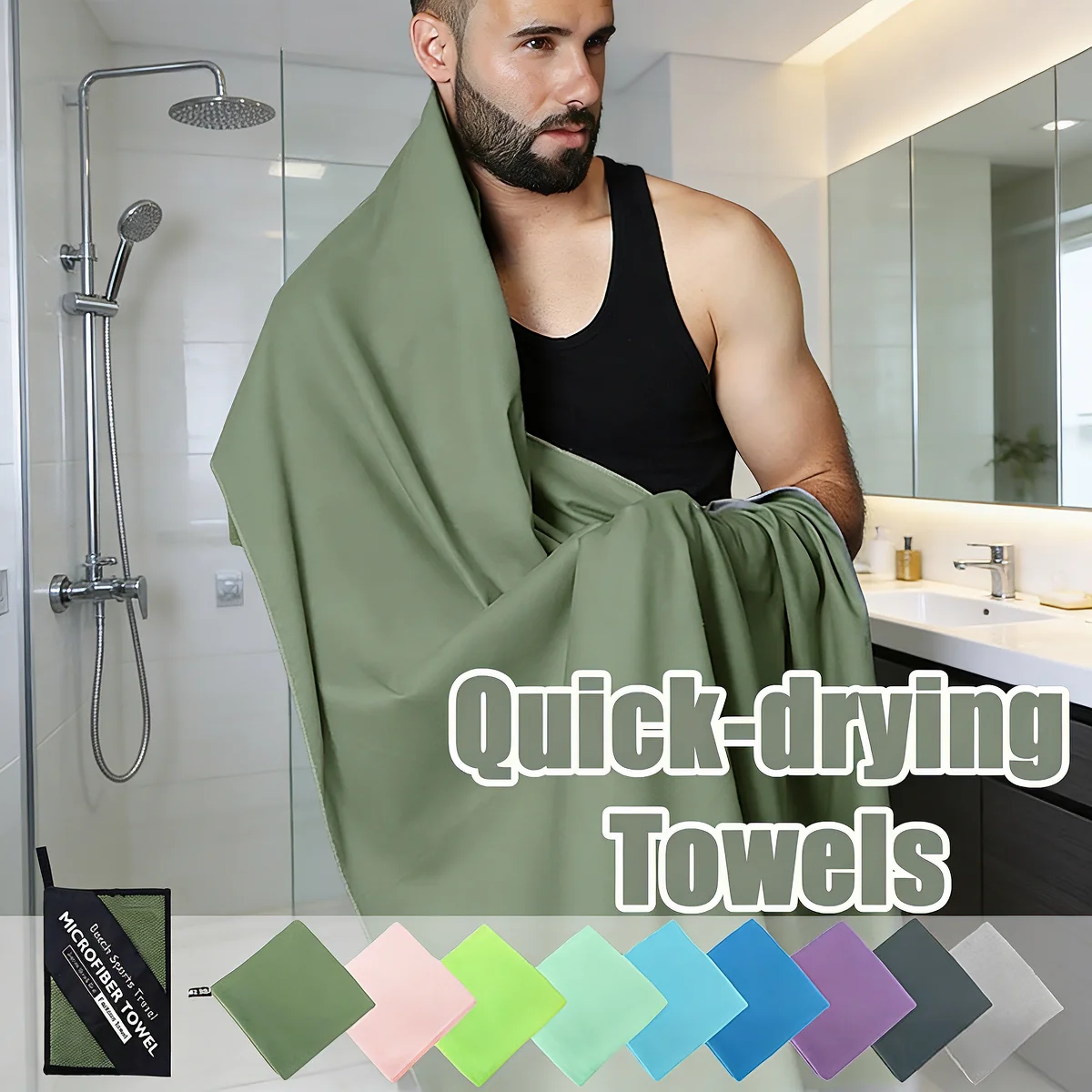 Toalla de microfibra de alta calidad, 6 tamaños, bolsa portátil ultraabsorbente de secado rápido, gimnasio en la playa, Yoga, Camping, viajes, fácil de llevar