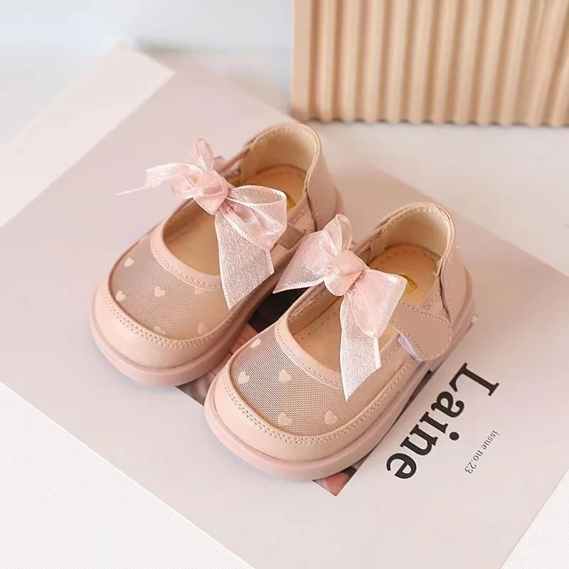 Congme Baby Girls Flat Shoes Newborn Toddler Kids Bow Princess Shoes Breathable Mesh Lace Dress Shoes Doll Shoes