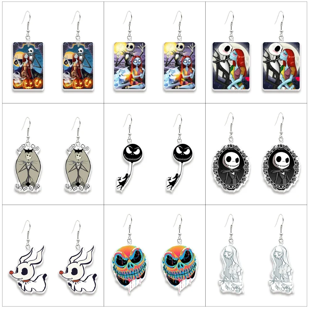 The Nightmare Before Christmas Acrylic Colorful Hanging Pendants Earrings Ear Hook Women Insect Xmas Party Jewelry Decoration