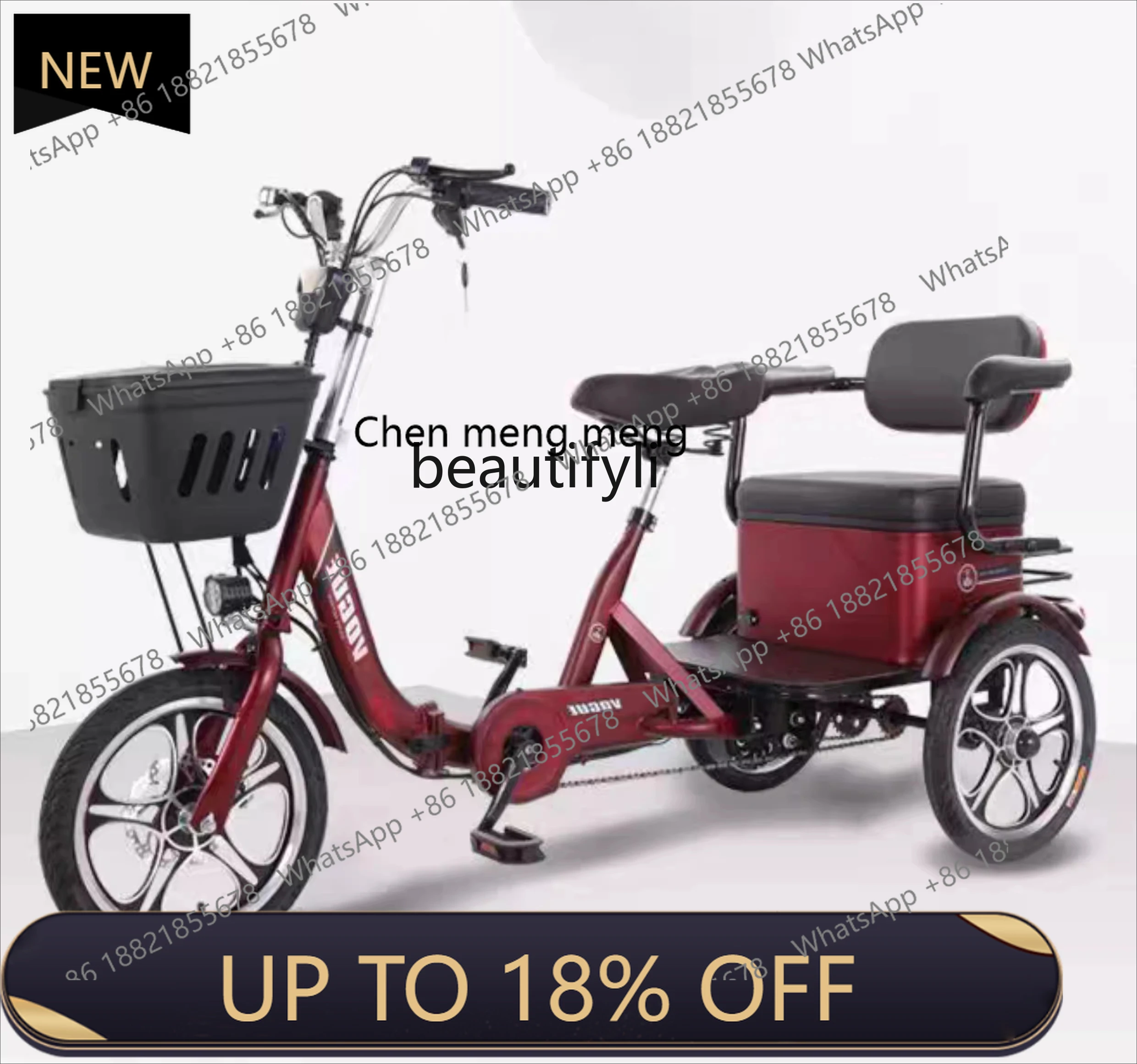 

Z189 a01 Electric Tricycle Pedal Scooter for Home Use, Small Double Seater for Transporting Children, Foldable Three-Wheeler
