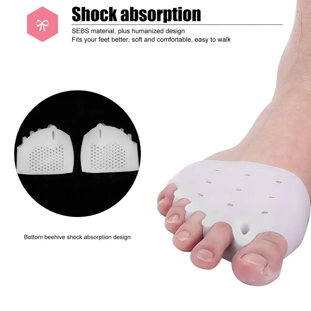 2Pcs Five Toes Forefoot Pads Soft Breathable Silicone Toe Separator Cushion Pad Relieve Pain Foot Toe Valgus Corrector Pads