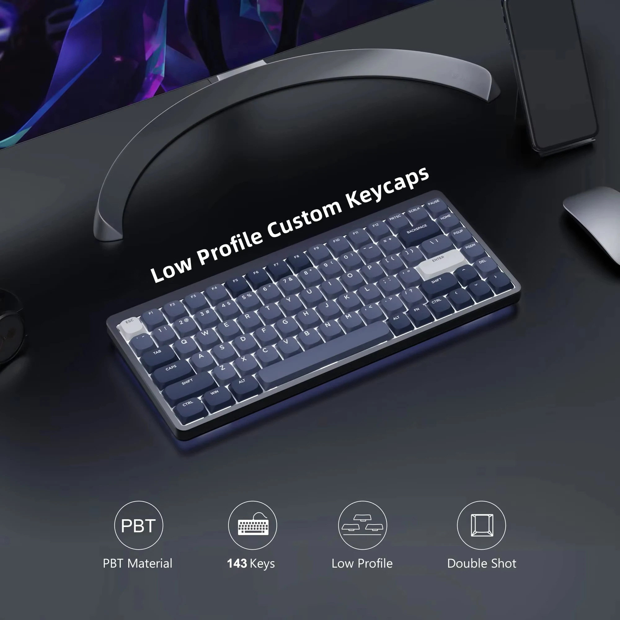 143 Key Low Profile Black Grey PBT Keycap Horizon Keycap for