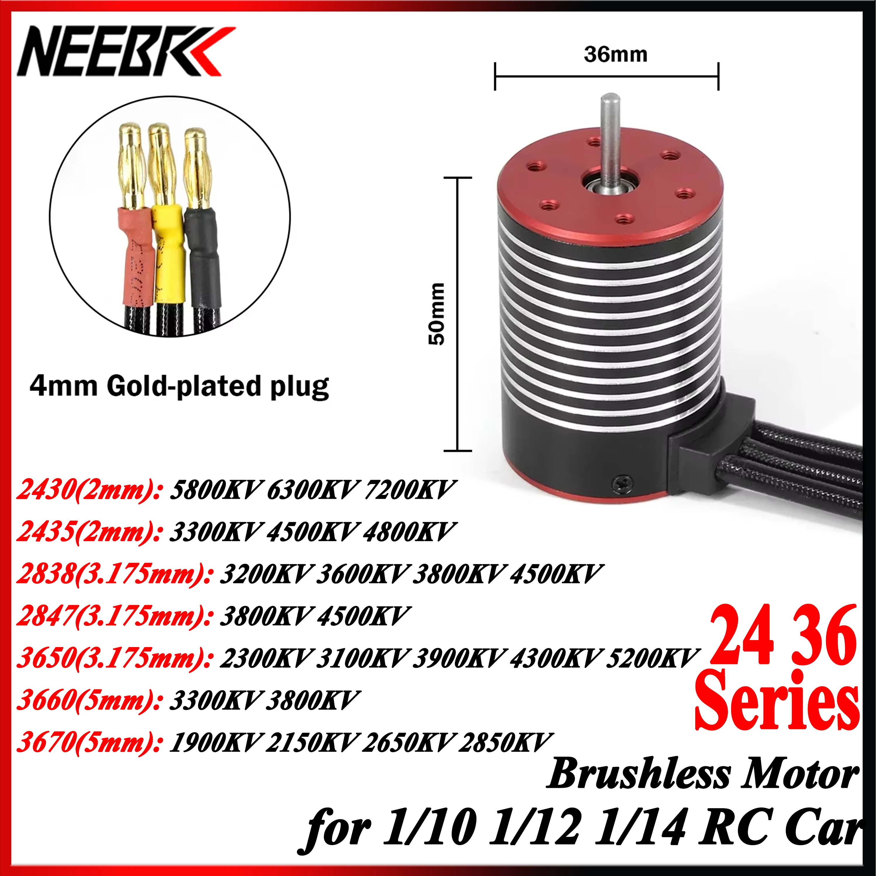 NEEBRC 2838 3650 3660 3670 Waterproof Brushless Motor for 1/8 1/10 1/12 1/14 1/16 RC Racing Car Crawler Wltoys 144001 Traxxas