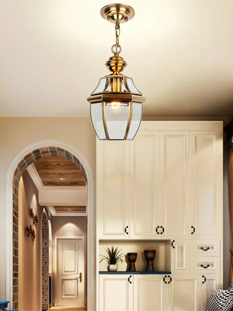 Vintage Modern Balcony Antique Led Pendant Lamps Copper Glass Pendant Lights Bar Corridor Outdoor