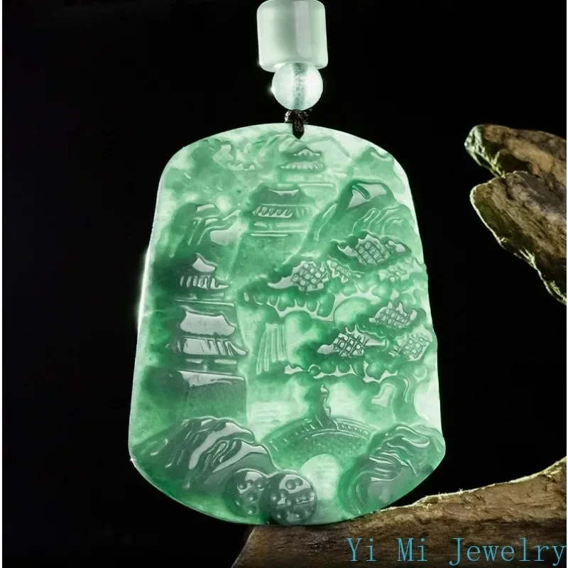 

High Grade Natural A-grade Jadeite Pendant with Blue Water Landscape Brand Pendant for Men and Women's High-end Pendants Jewelry