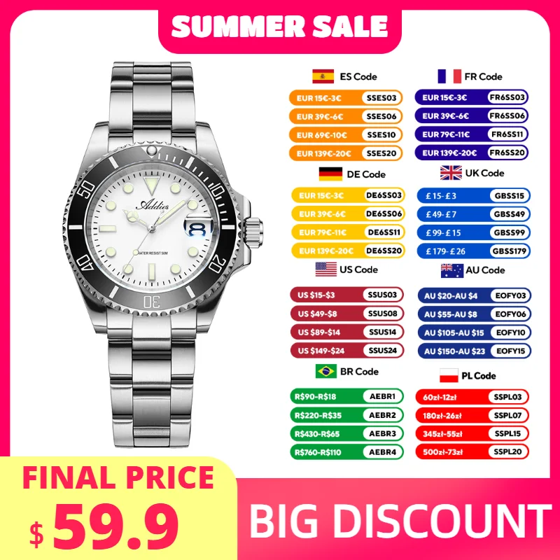 ADDIES Women Quartz Watches New Luxury BGW9 C3 Super Luminous 50m Waterproof Outdoor Sport Dress Business Ladies Steel Watch