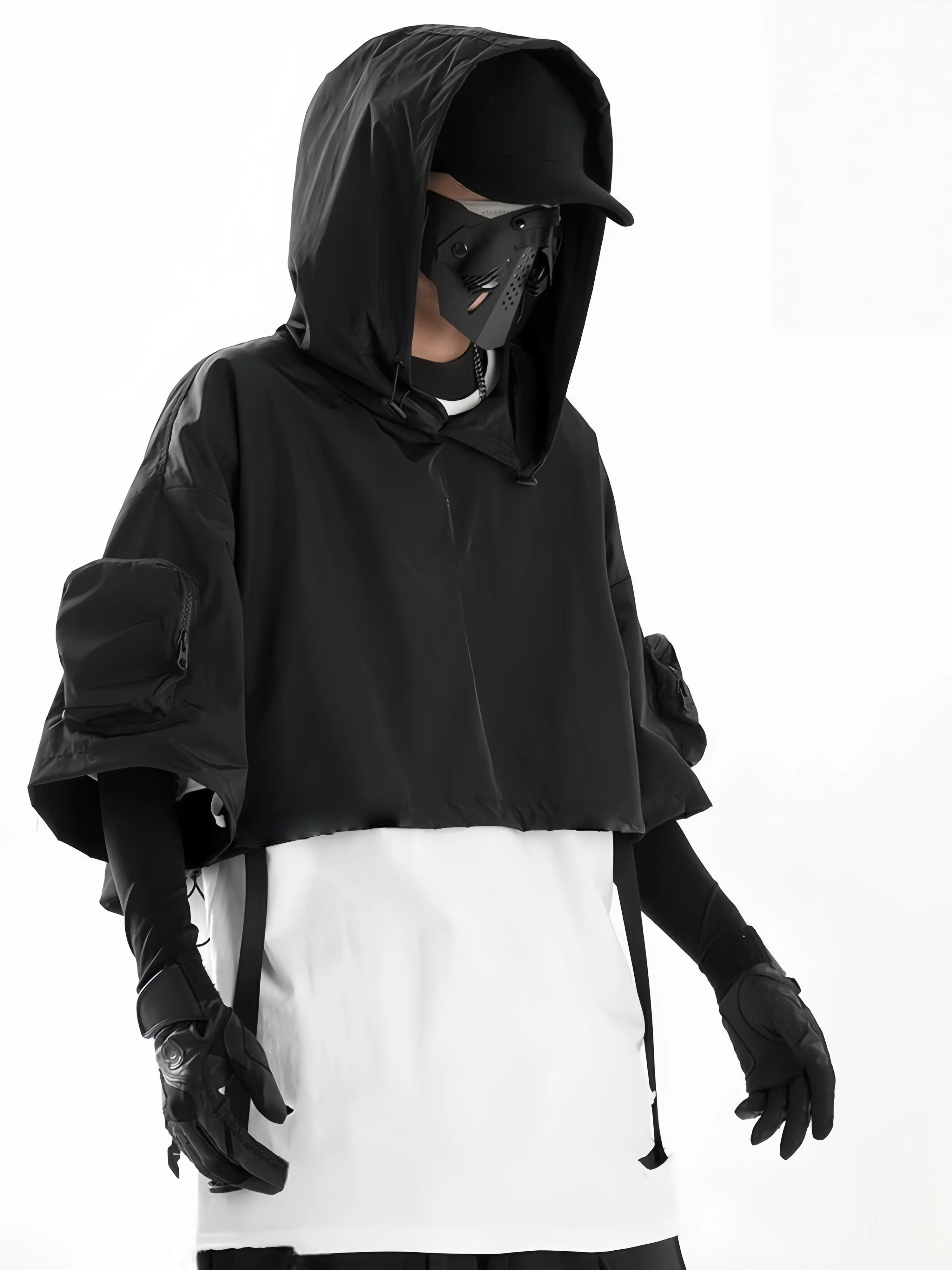 Techwear Hooded Cropped Jacket for Men Women Autumn Summer Cyberpunk Stage Performance HipHop Street Dance Costume alt clothing