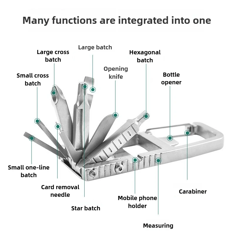 Portable Outdoor Bottle Opener，13 in 1 EDC Folding Screw Tool ，Multi-function Quick-hanging Stainless Steel Repair Tool