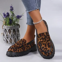 Trendy Leopard Print Loafers 2024 Autumn New Designer Casual Suede Platform Anti Slip Women's Plus Size Versatile Single Shoe