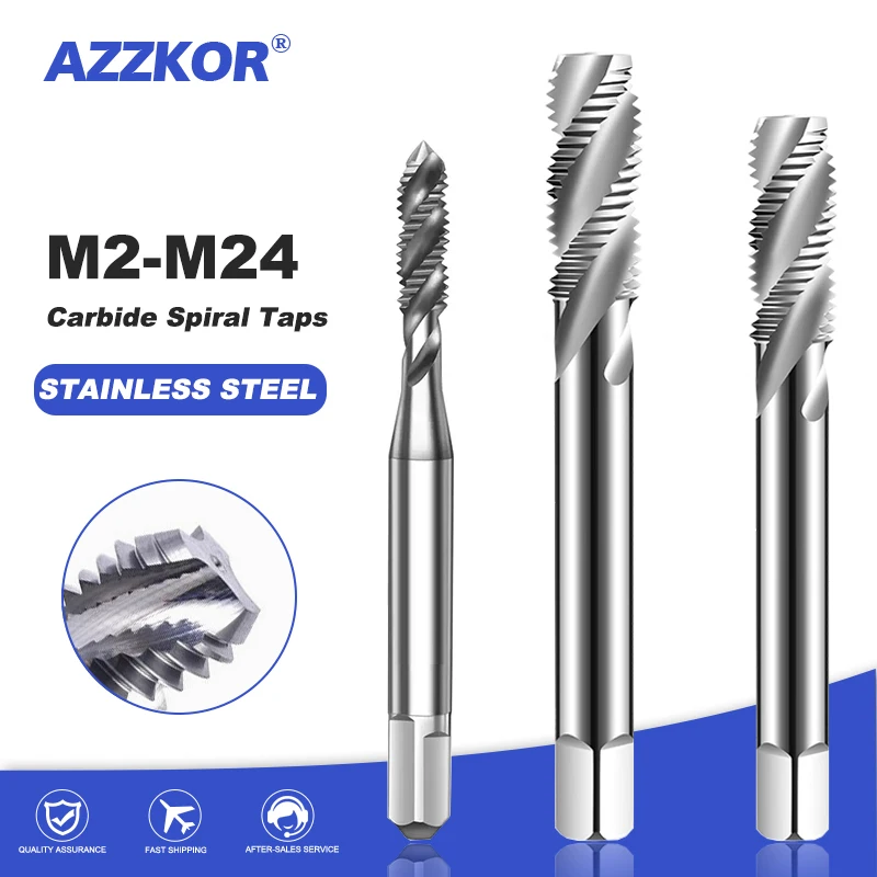 AZZKOR Spiral tungsten wire tap for stainless steel carbide Solid Straight Flute Screw And Taps For Material Iron Mater HRC55