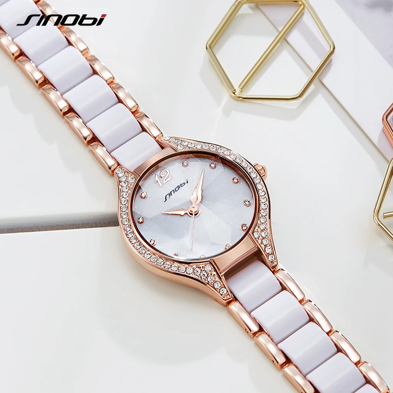 SINOBI Elegant Fashion Watch Fashion Hot Sales Watches Women Ladies Luxury Clock Golden Diamond Dropshipping Quartz Wristwatch