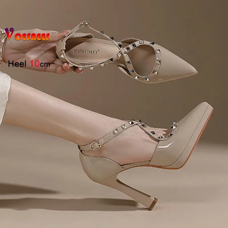 2026 موضة برشام خنجر الصنادل جوفاء النساء مضخات 10 سنتيمتر عالية الكعب حذا فردي للسيدات مدبب تو الفم الضحلة مثير الصنادل الإناث