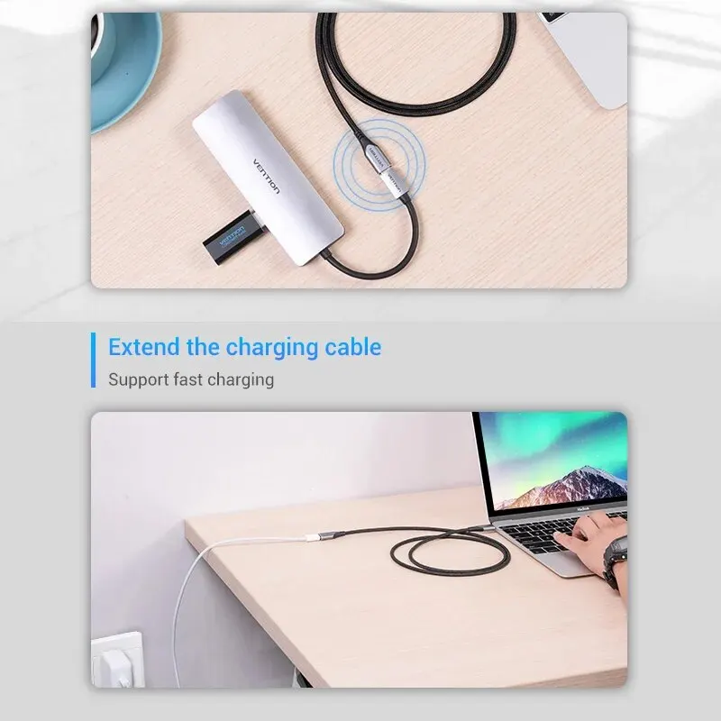 Vention Przedłużacz USB C typu C Przedłużacz USB-C Thunderbolt 3 do Xiaomi Nintendo Switch Przedłużacz USB 3.2 USB