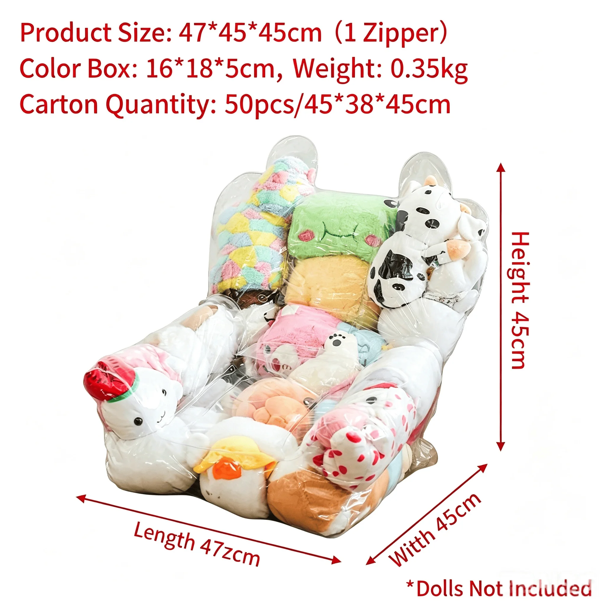 （No dolls included）1 pcs Transparent Inflatable Storage Sofa, Fillable Bean Bag for Plush Toys image 5