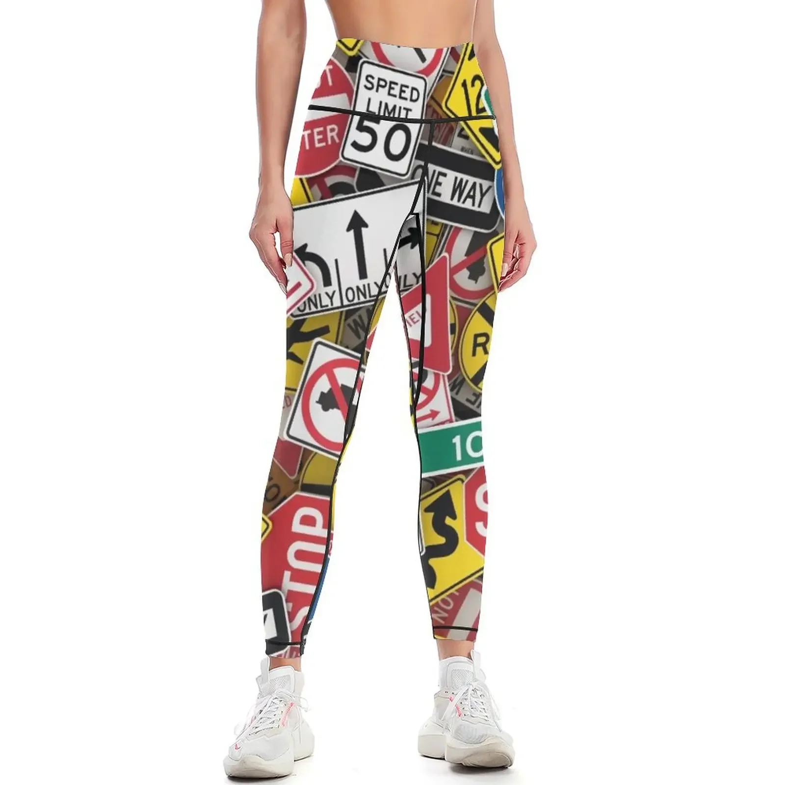

US Road Signs Driving Instructor Leggings sport pants Women's gym Women's tights Women's push up Womens Leggings