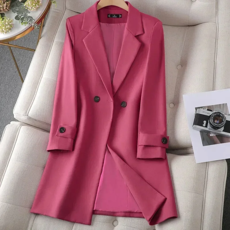 

Women‘s Suit Jacket Autumn Fashion Chic Double Breasted Suits With Belt Office Long Blazer for Women Elegant Outerwear 4XL L368