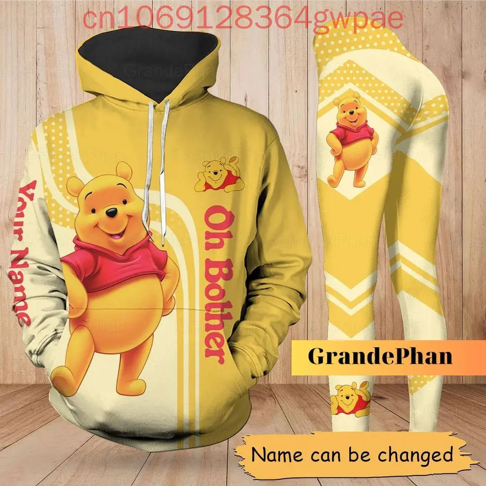 Winnie the Pooh Felpa con cappuccio e leggings natalizi Set da yoga Felpa con cappuccio Disney da donna Pantaloni da yoga Pantaloni sportivi Set di tute alla moda