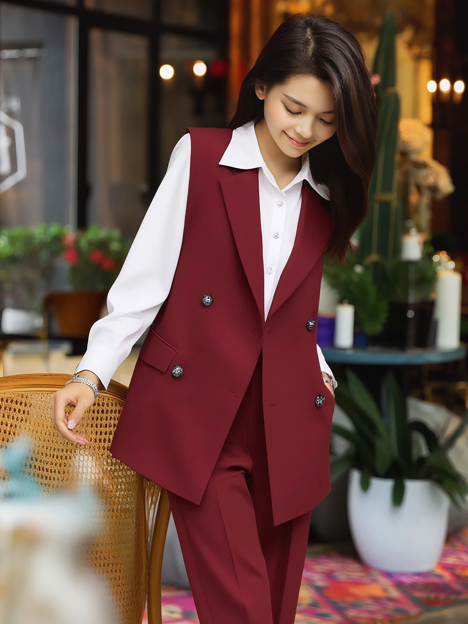 

Double-Row Button Suit Vest Women's Sle 2025 Spring Autumn Faionable High-End Tee-Piece Set Waist-Cinching Trendy