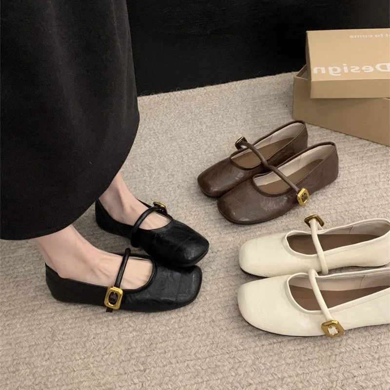 

Luxury Women Square Toe Mary Jane Shoes Summer Comfort Soft Sole Flats Elegant Ladies Dress Shoes Buckle Shoes Chaussures Femme