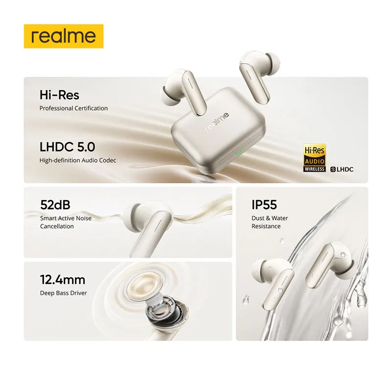 realme Buds Air7 TWS Earphone 52dB Noise Cancellation Up to 52 Hours of Playback 12.4mm Bass Driver LHDC 5.0 Bluetooth 5.4 IP55 2