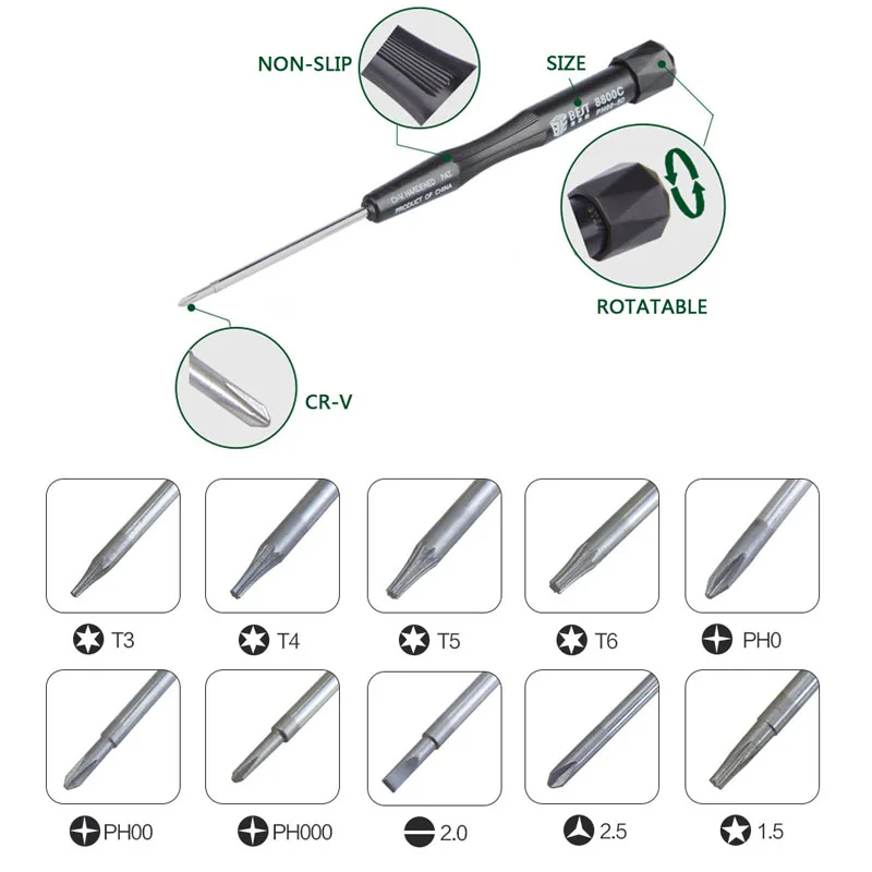 Destornillador de precisión T2-T10 puntas Torx Phillips, herramienta de reparación de teléfonos móviles, de 5 puntos, magnético, ranurado, 1