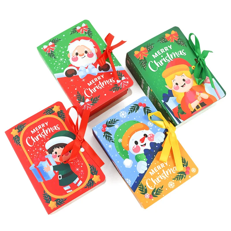 5Pcs/lot Christmas Candy Gift Boxes Bag Book Shape Cartoon Santa Claus Chocolate Box Navidad New Year Party Decoration Supplies