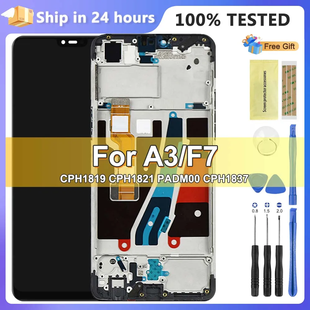 Screen for Oppo F7 CPH1819 CPH1821 LCD Display Touch Screen Digitizer with Frame for Oppo A3 PADM00 CPH1837 Screen Replacement